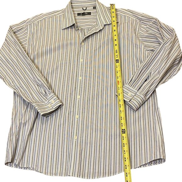 Kenneth Cole Reaction Striped Button Up Cotton Shirt Wrinkle Free L 16.5 32-33 - Picture 4 of 7